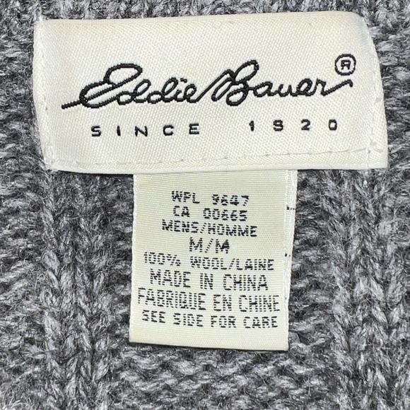 Eddie Bauer Mens Wool Crew Neck Sweater Gray‎ Size Medium Ribbed Y2K Vintage - Picture 8 of 10